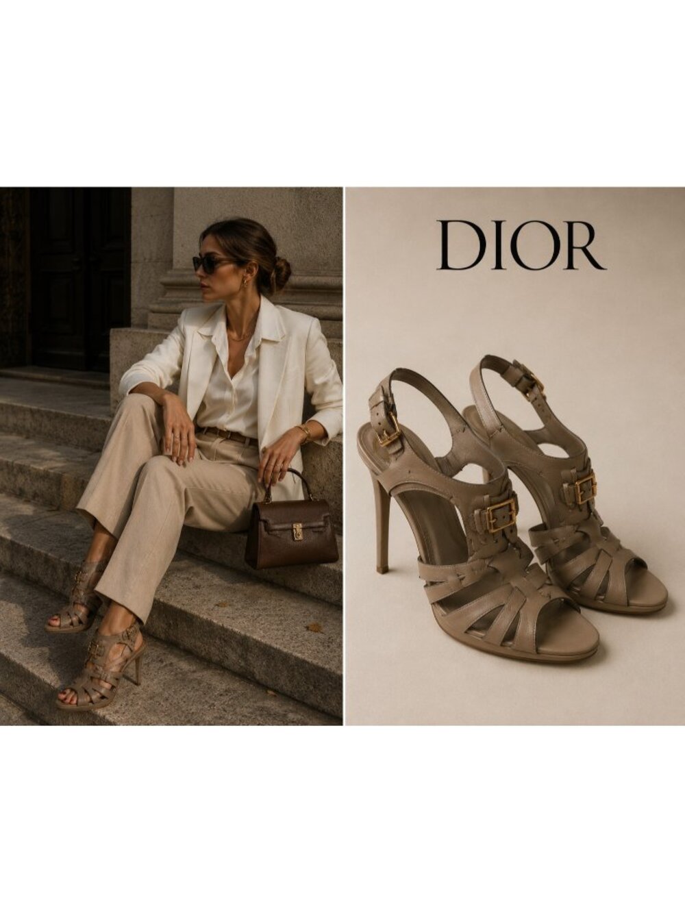 Christian Dior Beige Leather Strappy Platform Sandals Heels Slingback Italy 39.5